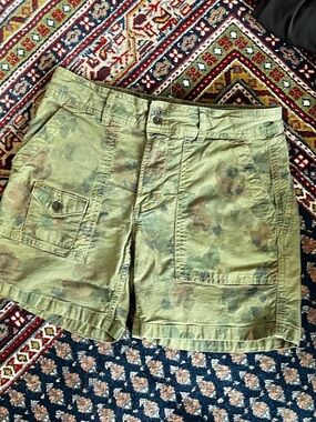 Anthropologie Olive Camo Utility Cargo Shorts